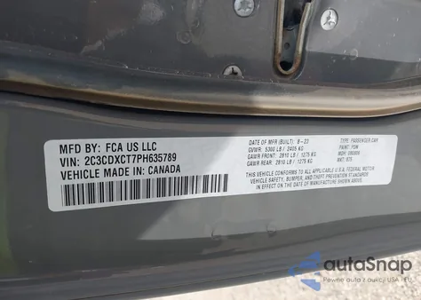 2023 Dodge Charger R/T z USA, uszkodzony, nr VIN 2C3CDXCT7PH635789